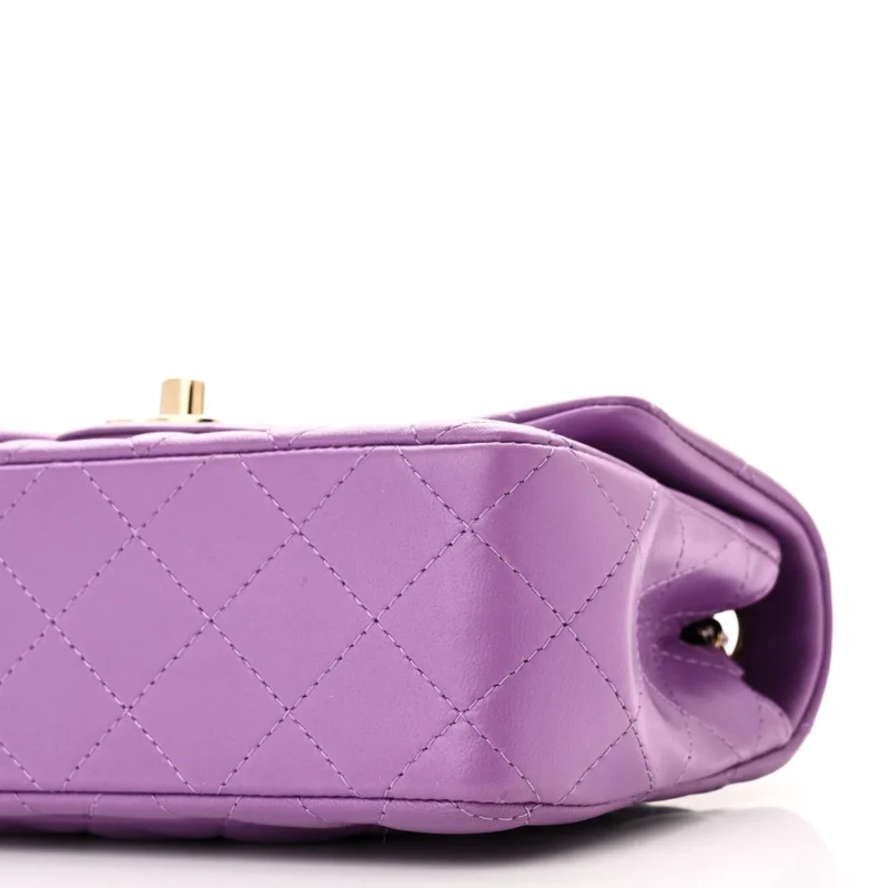 CHANEL FLAP MINI RECTANGULAR PURPLE QUILTED LAMBSKIN LEATHER LIGHT GOLD HARDWARE - Image 5