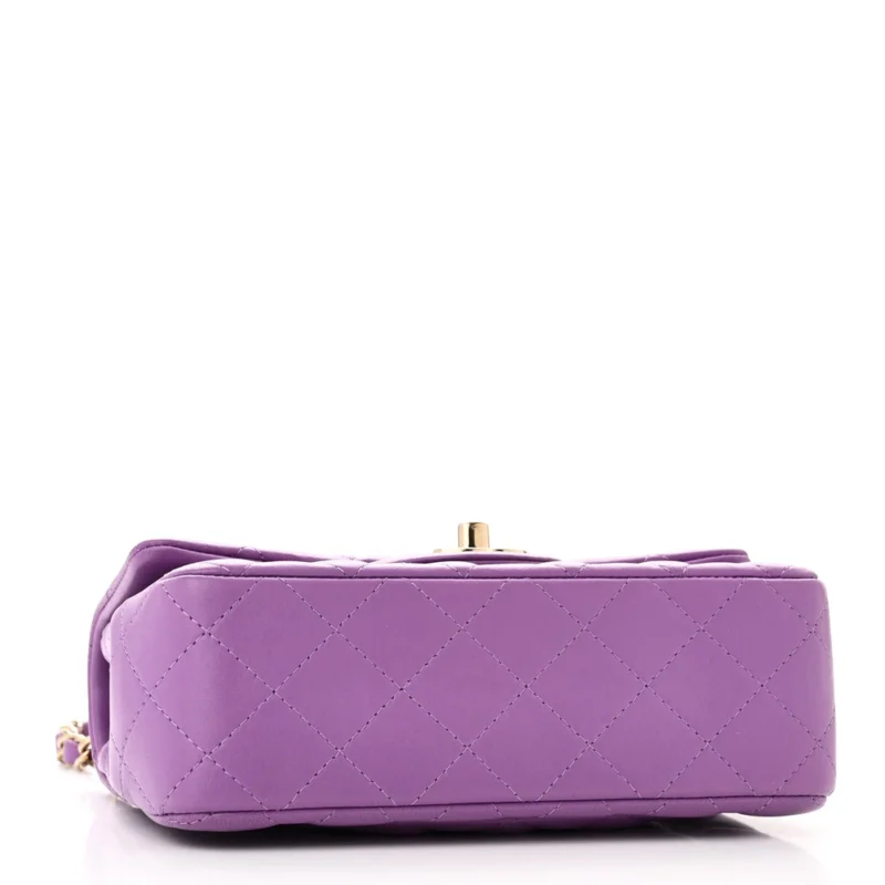 CHANEL FLAP MINI RECTANGULAR PURPLE QUILTED LAMBSKIN LEATHER LIGHT GOLD HARDWARE - Image 6