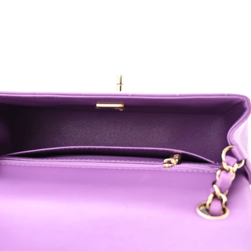CHANEL FLAP MINI RECTANGULAR PURPLE QUILTED LAMBSKIN LEATHER LIGHT GOLD HARDWARE - Image 7