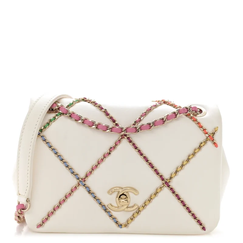 LUXURY ENTWINED CHAIN FLAP BAG | WHITE MULTICOLOR
