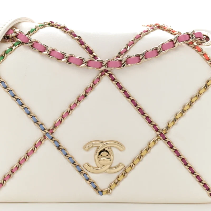 LUXURY ENTWINED CHAIN FLAP BAG | WHITE MULTICOLOR - Image 8