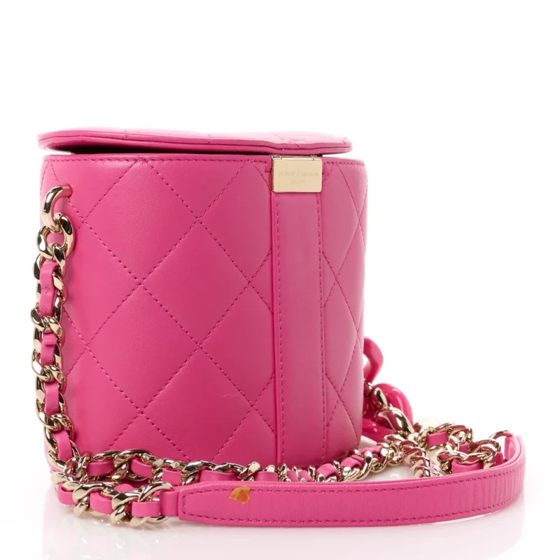 CHANEL ELEGANT CHAIN VANITY CASE SMALL DARK PINK QUILTED LAMBSKIN LEATHER & RESIN AGED GOLD HARDWARE - Image 3