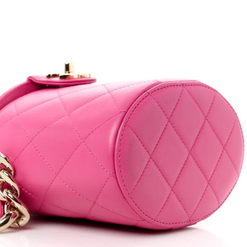 CHANEL ELEGANT CHAIN VANITY CASE SMALL DARK PINK QUILTED LAMBSKIN LEATHER & RESIN AGED GOLD HARDWARE - Image 4