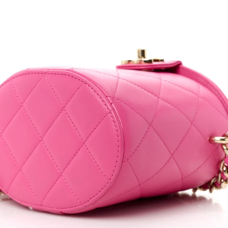 CHANEL ELEGANT CHAIN VANITY CASE SMALL DARK PINK QUILTED LAMBSKIN LEATHER & RESIN AGED GOLD HARDWARE - Image 5