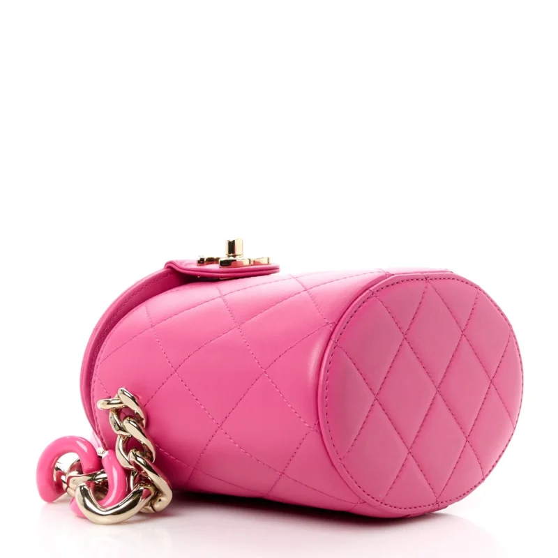 CHANEL ELEGANT CHAIN VANITY CASE SMALL DARK PINK QUILTED LAMBSKIN LEATHER & RESIN AGED GOLD HARDWARE - Image 6