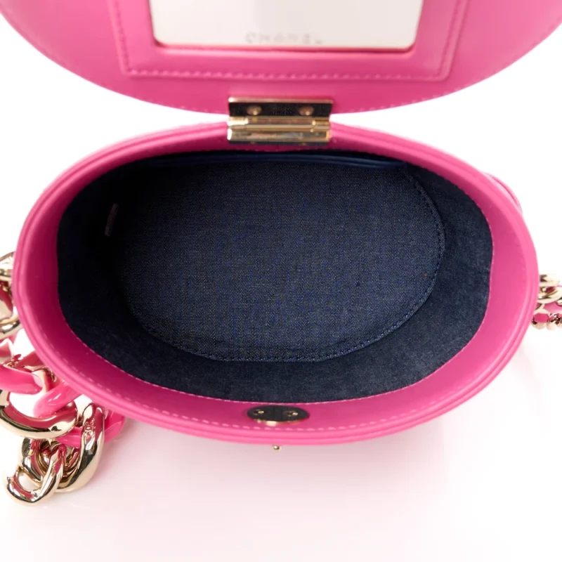 CHANEL ELEGANT CHAIN VANITY CASE SMALL DARK PINK QUILTED LAMBSKIN LEATHER & RESIN AGED GOLD HARDWARE - Image 7