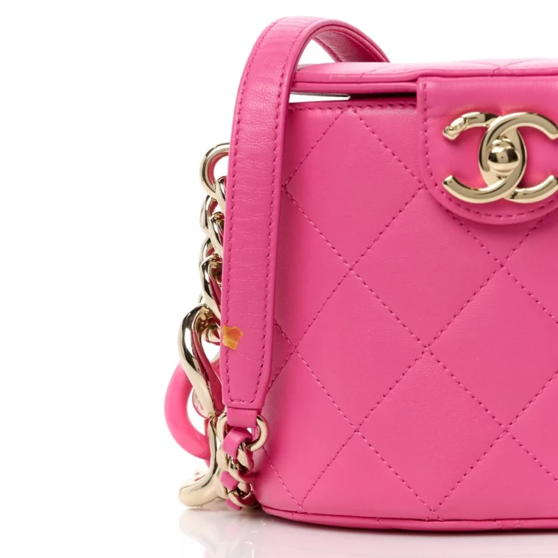 CHANEL ELEGANT CHAIN VANITY CASE SMALL DARK PINK QUILTED LAMBSKIN LEATHER & RESIN AGED GOLD HARDWARE - Image 10