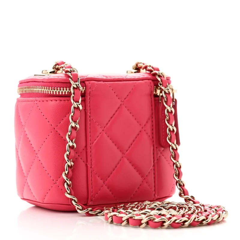 CHANEL TRENDY MINI VANITY CASE WITH CHAIN DARK PINK QUILTED LAMBSKIN LEATHER GOLD HARDWARE - Image 3