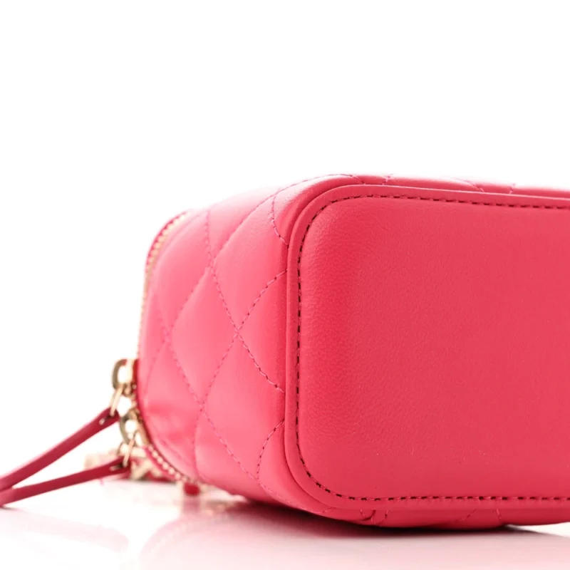CHANEL TRENDY MINI VANITY CASE WITH CHAIN DARK PINK QUILTED LAMBSKIN LEATHER GOLD HARDWARE - Image 4
