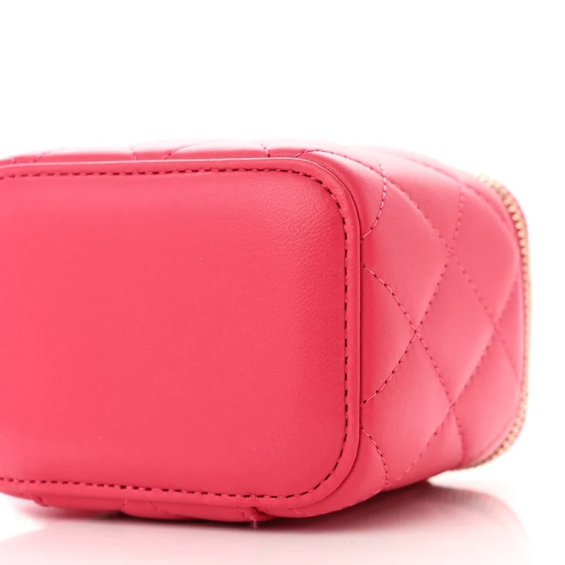 CHANEL TRENDY MINI VANITY CASE WITH CHAIN DARK PINK QUILTED LAMBSKIN LEATHER GOLD HARDWARE - Image 5