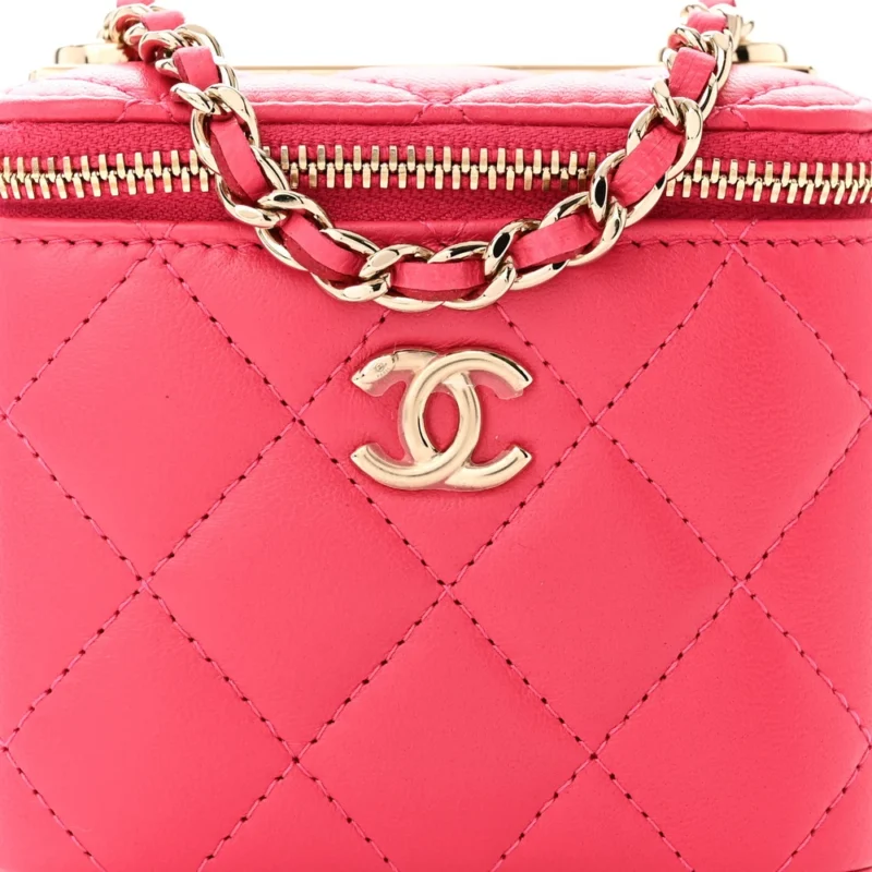 CHANEL TRENDY MINI VANITY CASE WITH CHAIN DARK PINK QUILTED LAMBSKIN LEATHER GOLD HARDWARE - Image 8