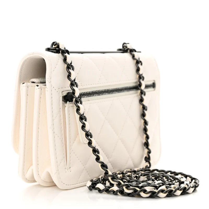 CHANEL TRENDY CC WALLET ON CHAIN (WOC) MINI WHITE QUILTED LAMBSKIN LEATHER BLACK HARDWARE - Image 3