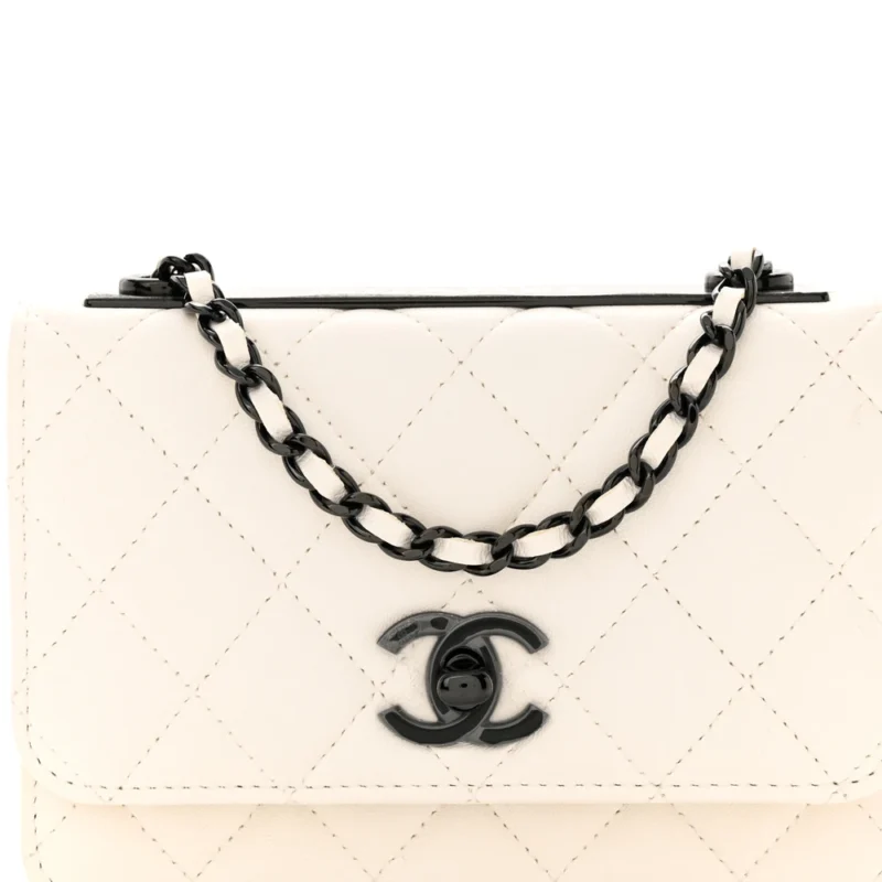 CHANEL TRENDY CC WALLET ON CHAIN (WOC) MINI WHITE QUILTED LAMBSKIN LEATHER BLACK HARDWARE - Image 8