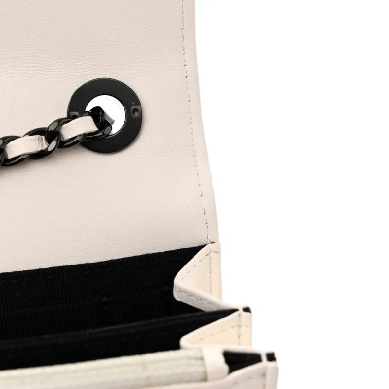 CHANEL TRENDY CC WALLET ON CHAIN (WOC) MINI WHITE QUILTED LAMBSKIN LEATHER BLACK HARDWARE - Image 9