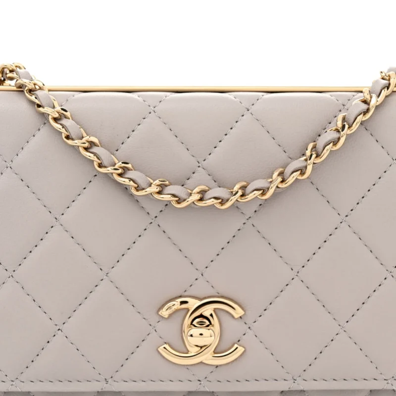 TRENDY CHANEL WALLET ON CHAIN - GREY LAMBSKIN - Image 8