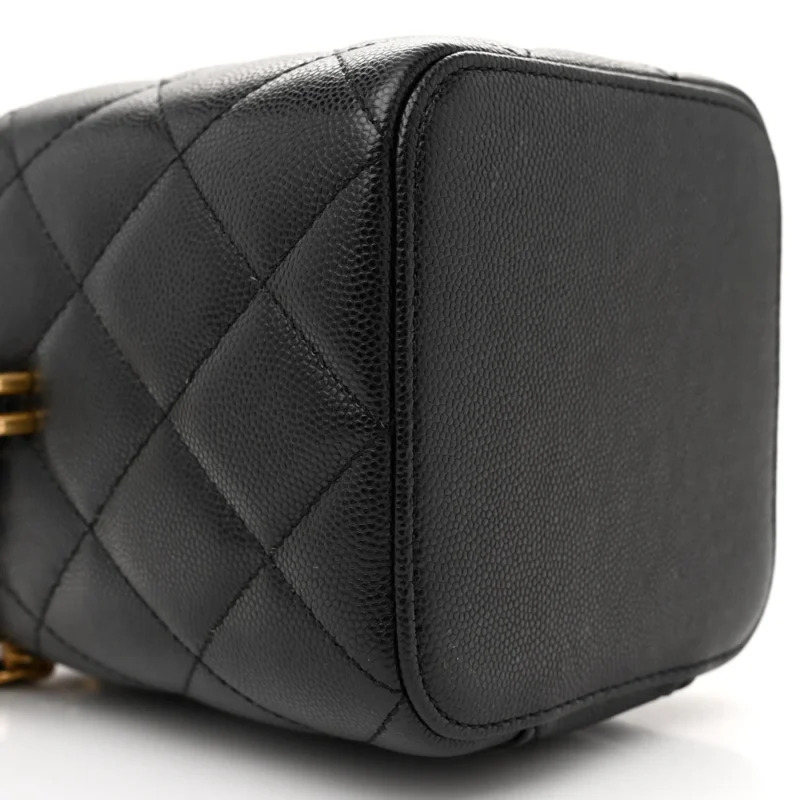 CHANEL VERTICAL VANITY CASE WITH CHAIN SMALL BLACK QUILTED CAVIAR LEATHER GOLD HARDWARE - Image 4