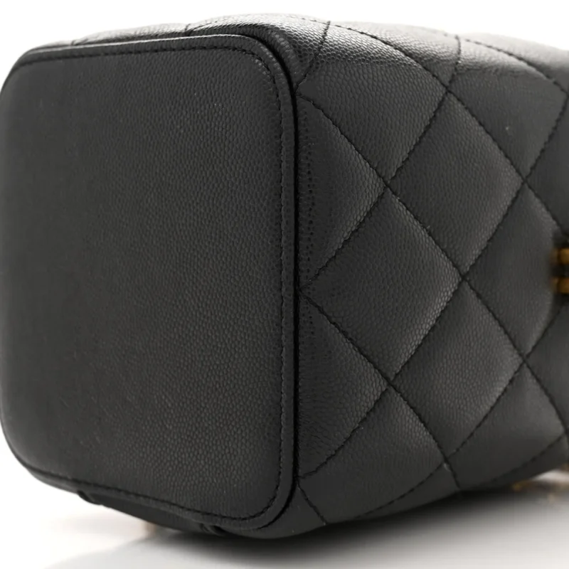 CHANEL VERTICAL VANITY CASE WITH CHAIN SMALL BLACK QUILTED CAVIAR LEATHER GOLD HARDWARE - Image 5