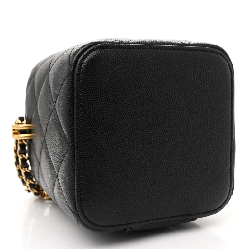 CHANEL VERTICAL VANITY CASE WITH CHAIN SMALL BLACK QUILTED CAVIAR LEATHER GOLD HARDWARE - Image 6