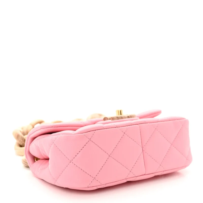 CHANEL WENGE WOOD SQUARE MINI PINK QUILTED LAMBSKIN LEATHER AGED GOLD HARDWARE - Image 6