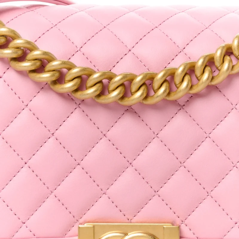 CHANEL BOY FLAP MEDIUM LIGHT PINK QUILTED CALFSKIN LEATHER AGED GOLD HARDWARE - Image 7