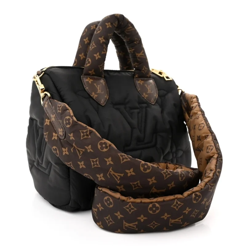 LOUIS VUITTON MINI PILLOW SPEEDY BANDOULIERE 25 BLACK ECONYL & MONOGRAM CANVAS GOLD HARDWARE - Image 3
