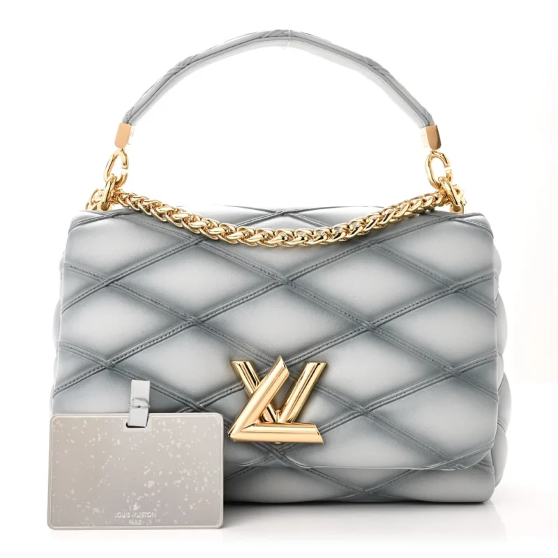 LOUIS VUITTON MALLETAGE TOP HANDLE GO-14 MM ECUME GREY LAMBSKIN LEATHER GOLD HARDWARE