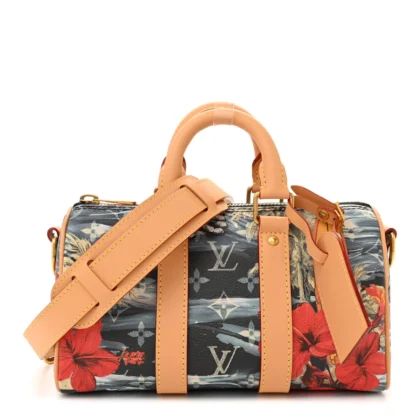LOUIS VUITTON SURFIN KEEPALL BANDOULIERE 25 NAVY BLUE MONOGRAM CANVAS GOLD HARDWARE