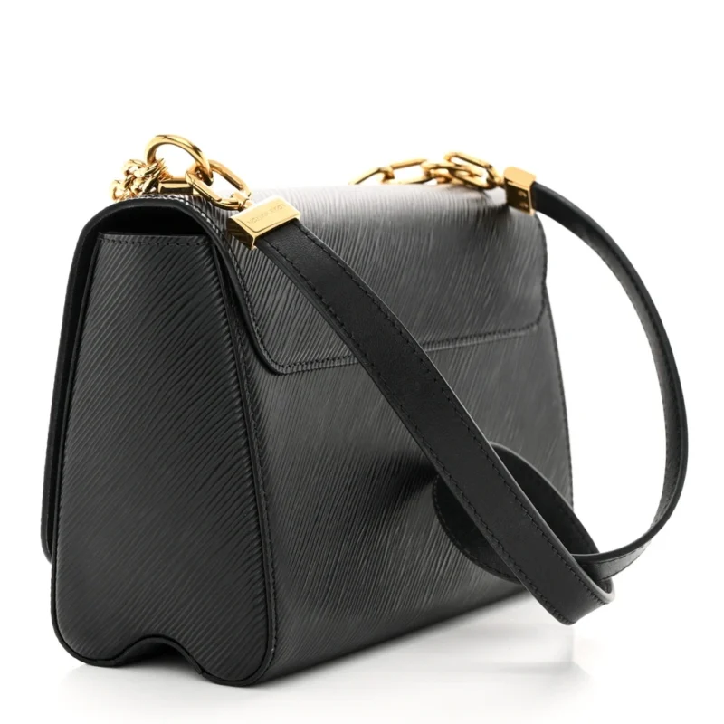 LOUIS VUITTON TWIST MM MONOGRAM FLOWER CHAIN SHOULDER BAG BLACK EPI LEATHER BRASS HARDWARE - Image 3