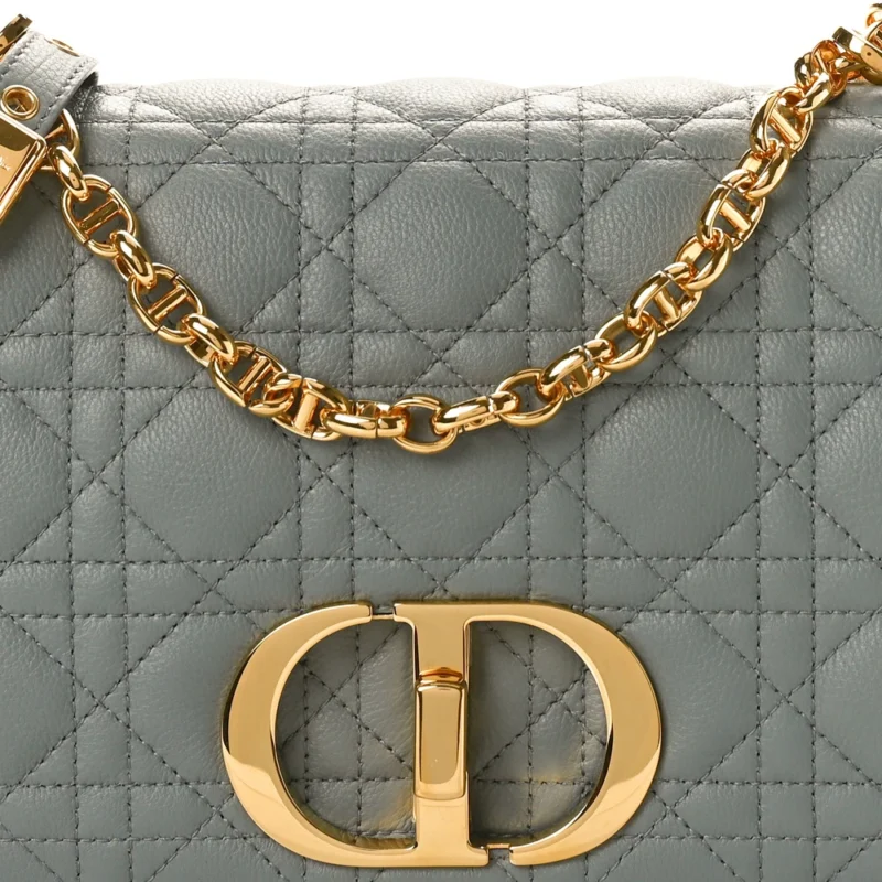 DIOR MEDIUM CARO BAG ETHEREAL GREY CANNAGE CALFSKIN LEATHER GOLD HARDWARE - Image 7