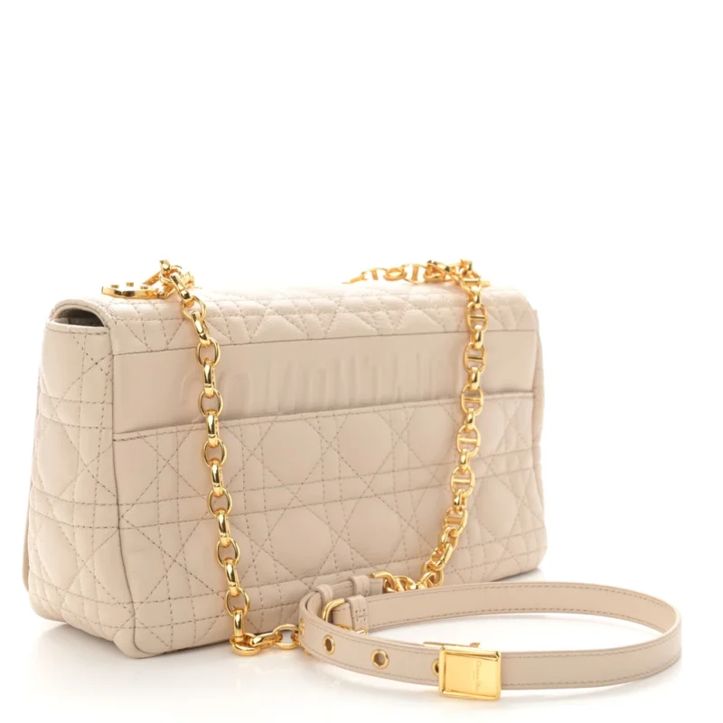 DIOR MEDIUM CARO BAG BEIGE SUPPLE CANNAGE CALFSKIN LEATHER GOLD HARDWARE - Image 3