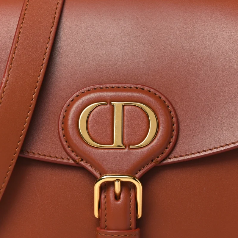 DIOR MEDIUM BOBBY FLAP BAG DARK TAN BOX CALFSKIN LEATHER GOLD HARDWARE - Image 8