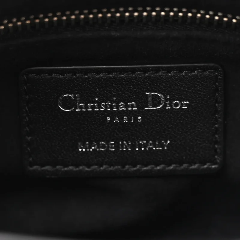 DIOR MINI LADY DIOR BLACK CANNAGE LAMBSKIN LEATHER SILVER HARDWARE - Image 2