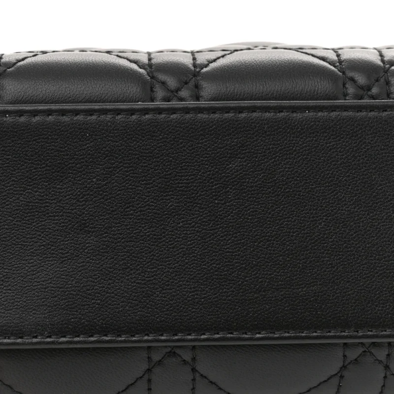 DIOR MINI LADY DIOR BLACK CANNAGE LAMBSKIN LEATHER SILVER HARDWARE - Image 11