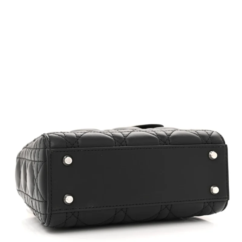 DIOR MINI LADY DIOR BLACK CANNAGE LAMBSKIN LEATHER SILVER HARDWARE - Image 6