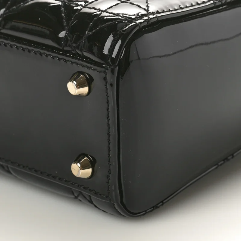 DIOR MINI LADY DIOR BLACK PATENT CANNAGE CALFSKIN LEATHER GOLD HARDWARE - Image 5