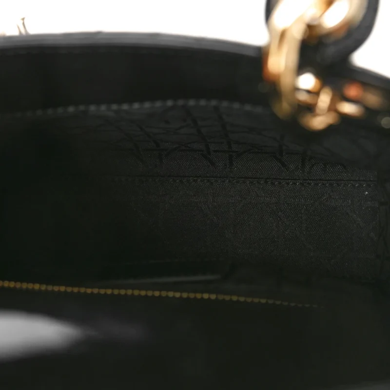 DIOR MINI LADY DIOR BLACK PATENT CANNAGE CALFSKIN LEATHER GOLD HARDWARE - Image 7
