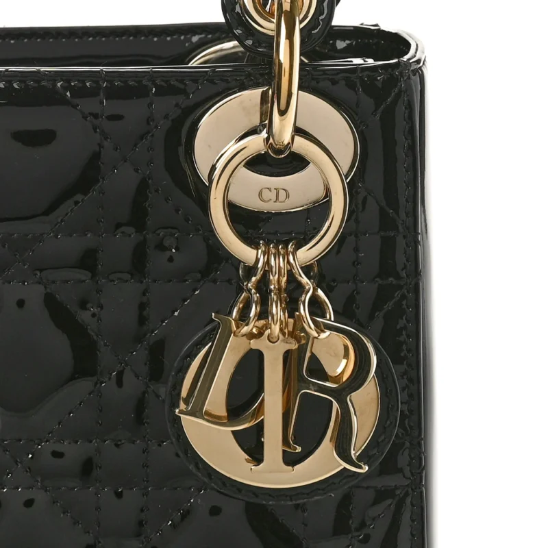 DIOR MINI LADY DIOR BLACK PATENT CANNAGE CALFSKIN LEATHER GOLD HARDWARE - Image 8