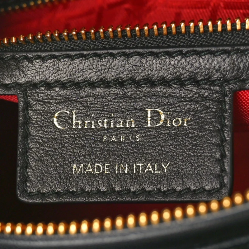 DIOR MEDIUM LADY DIOR BLACK CANNAGE LAMBSKIN LEATHER GOLD HARDWARE - Image 2