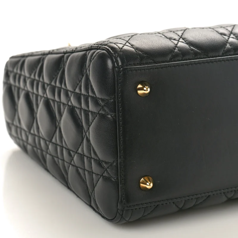 DIOR MEDIUM LADY DIOR BLACK CANNAGE LAMBSKIN LEATHER GOLD HARDWARE - Image 4