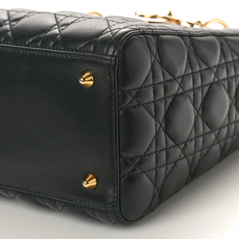 DIOR MEDIUM LADY DIOR BLACK CANNAGE LAMBSKIN LEATHER GOLD HARDWARE - Image 5