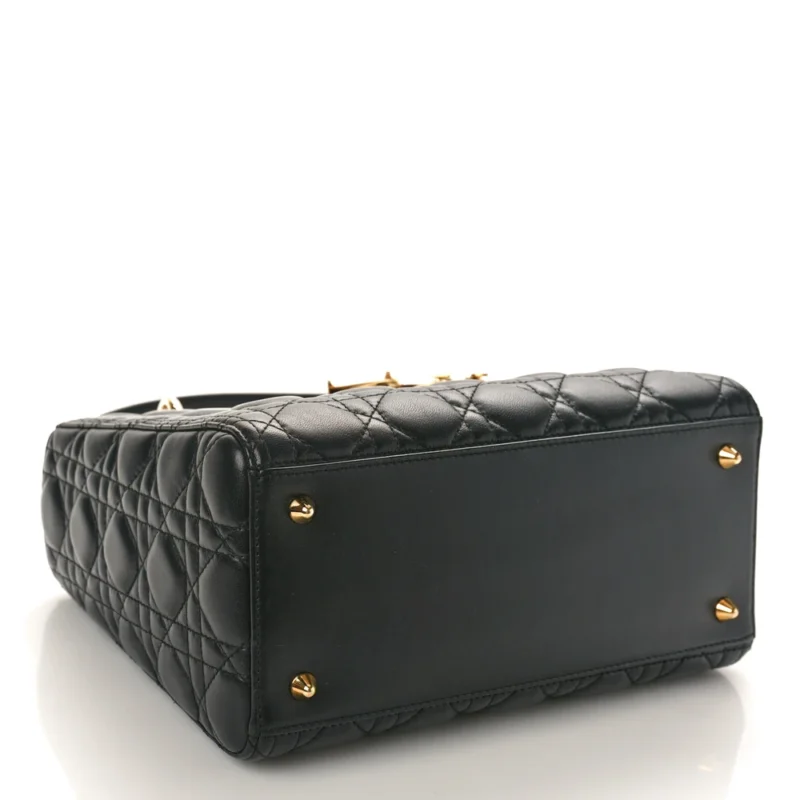 DIOR MEDIUM LADY DIOR BLACK CANNAGE LAMBSKIN LEATHER GOLD HARDWARE - Image 6