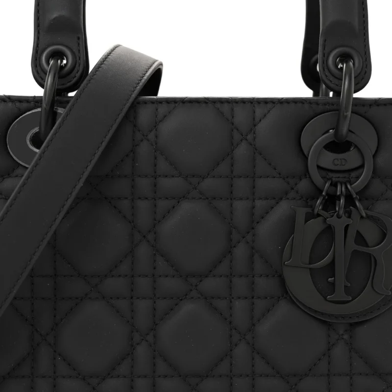 DIOR MEDIUM LADY DIOR BLACK ULTRA MATTE CANNAGE CALFSKIN LEATHER MATTE BLACK HARDWARE - Image 8