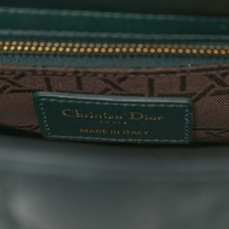 DIOR MINI LADY DIOR DARK GREEN CANNAGE LAMBSKIN LEATHER LIGHT GOLD HARDWARE - Image 2