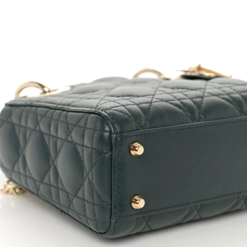 DIOR MINI LADY DIOR DARK GREEN CANNAGE LAMBSKIN LEATHER LIGHT GOLD HARDWARE - Image 4