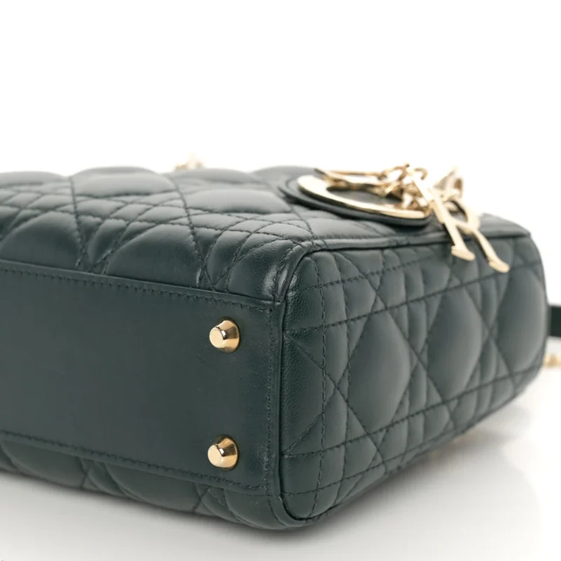 DIOR MINI LADY DIOR DARK GREEN CANNAGE LAMBSKIN LEATHER LIGHT GOLD HARDWARE - Image 5
