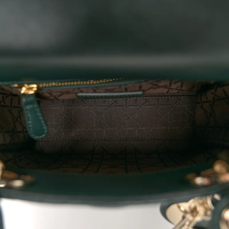 DIOR MINI LADY DIOR DARK GREEN CANNAGE LAMBSKIN LEATHER LIGHT GOLD HARDWARE - Image 7