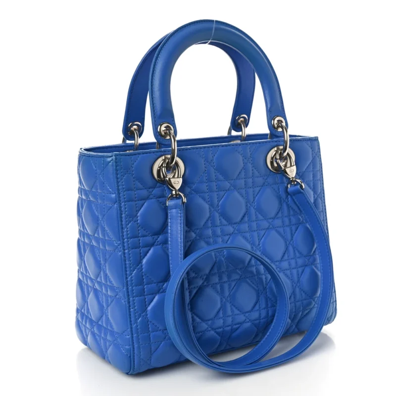 DIOR MEDIUM LADY DIOR BAG HORIZON BLUE CANNAGE LAMBSKIN LEATHER SILVER HARDWARE - Image 3