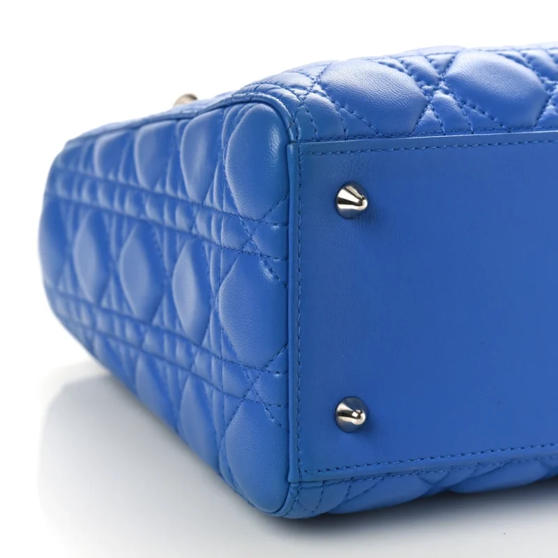 DIOR MEDIUM LADY DIOR BAG HORIZON BLUE CANNAGE LAMBSKIN LEATHER SILVER HARDWARE - Image 4