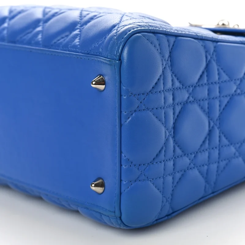 DIOR MEDIUM LADY DIOR BAG HORIZON BLUE CANNAGE LAMBSKIN LEATHER SILVER HARDWARE - Image 5