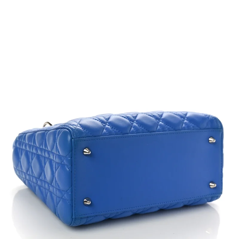 DIOR MEDIUM LADY DIOR BAG HORIZON BLUE CANNAGE LAMBSKIN LEATHER SILVER HARDWARE - Image 6